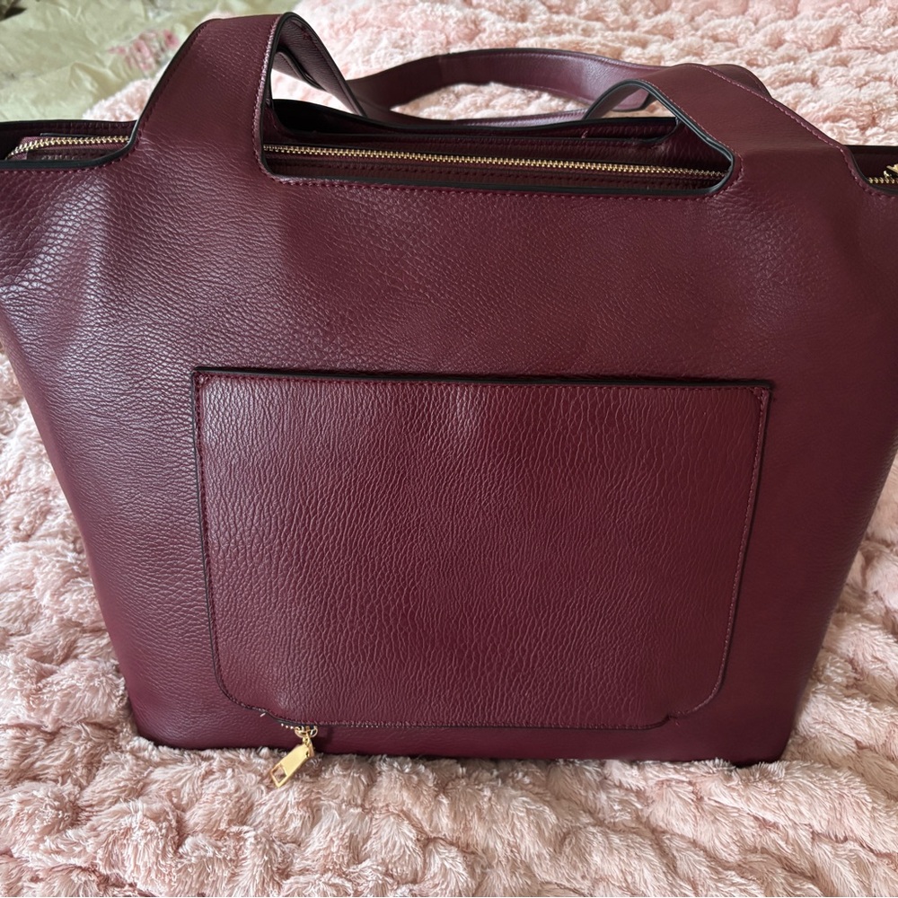 Poppy & Peonies Burgundy Pebbled Tote with Matching Pouches - Picture 8 of 9